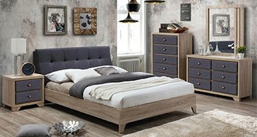 Artisan Grey Fabric and Beech Wood Bedroom