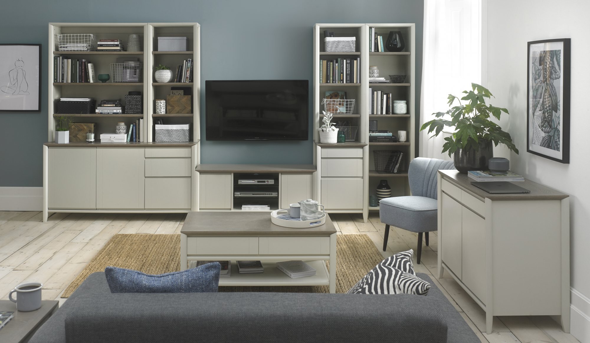 Bentley Designs Bergen Grey Washed Oak and Soft Grey Living Room Furniture
