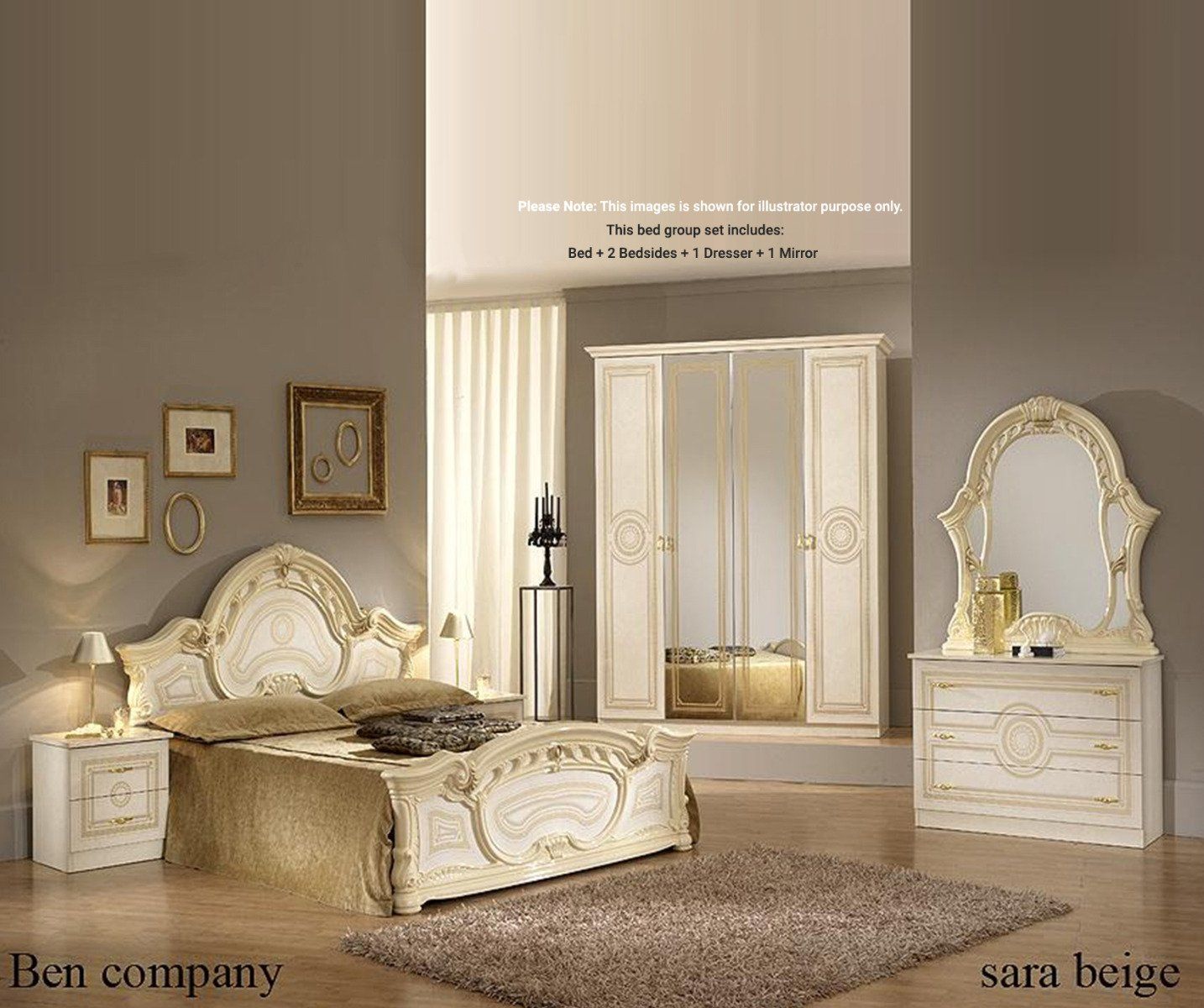 ben company sara beige finish italian bedroom set