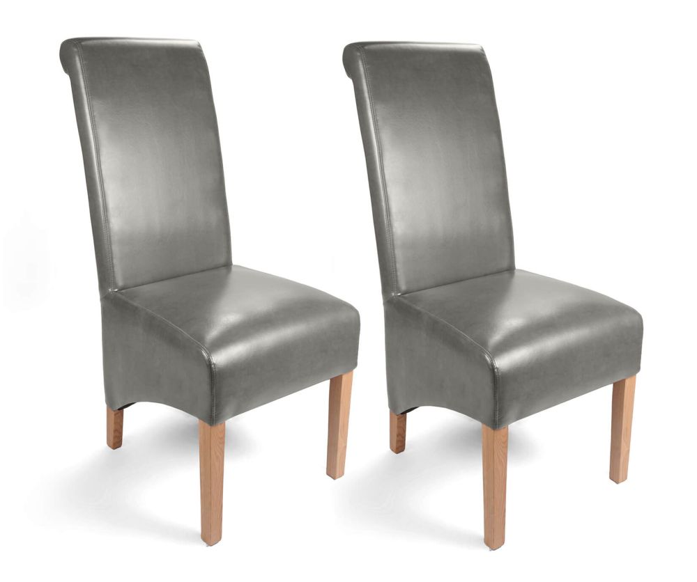 Shankar Krista Bonded Leather Grey Roll Back Dining Chair in Pair