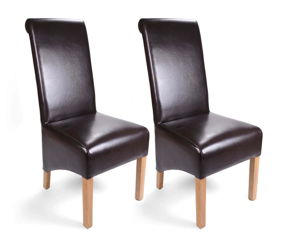 Shankar Krista Bonded Leather Brown Roll Back Dining Chair in Pair