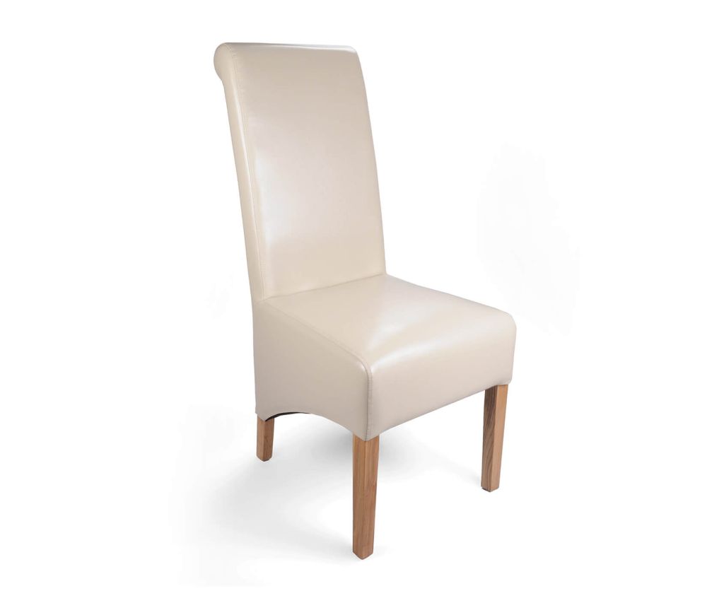 Shankar Krista Bonded Leather Ivory Roll Back Dining Chair in Pair