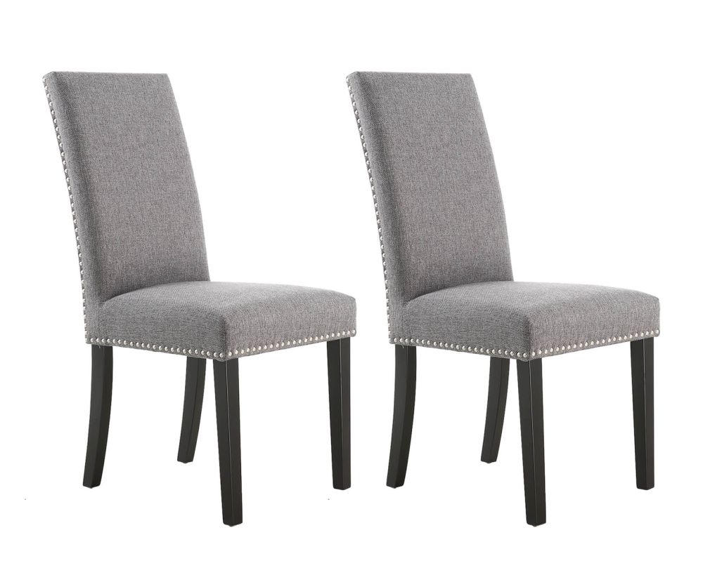 Shankar Randall Stud Detail Linen Effect Steel Grey Dining Chair in Pair