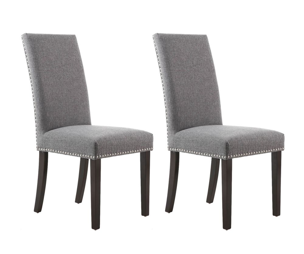 Shankar Randall Stud Detail Linen Effect Steel Grey Dining Chair in Pair