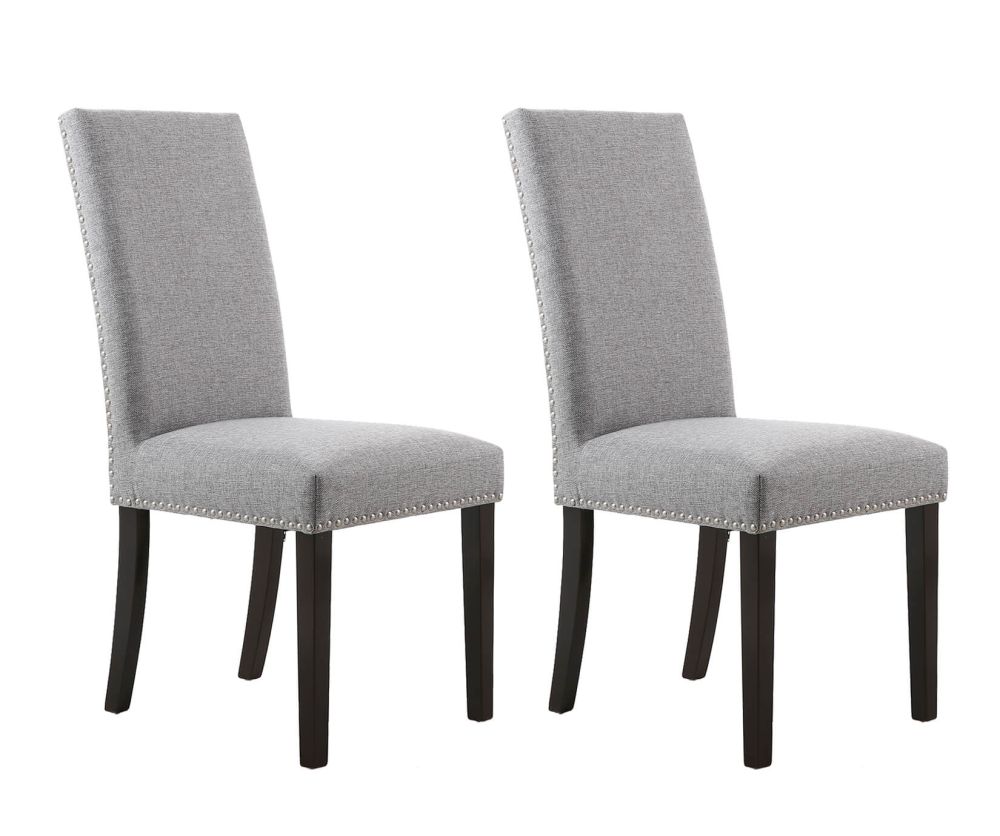 Shankar Randall Stud Detail Linen Effect Silver Grey Dining Chair in Pair