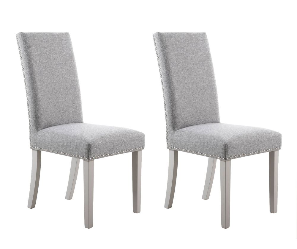 Shankar Randall Stud Detail Linen Effect Silver Grey Dining Chair in Pair