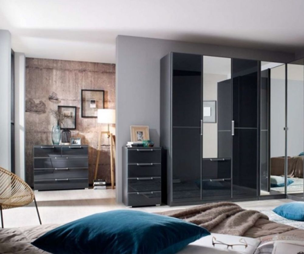 Rauch Essensa Metallic Grey with Basalt Glass Bedside Cabinet - 2 Drawer (Pair)
