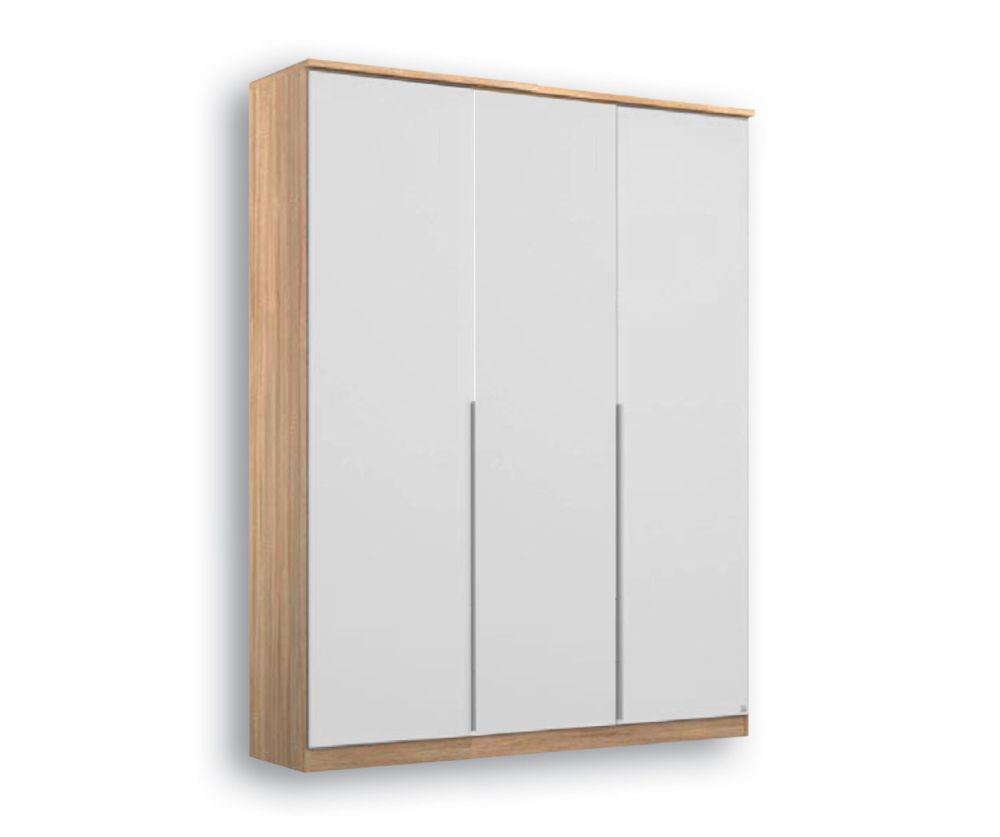 Rauch Texas Sonoma Oak Carcase with Alpine White Front 4 Door Wardrobe With Cornice