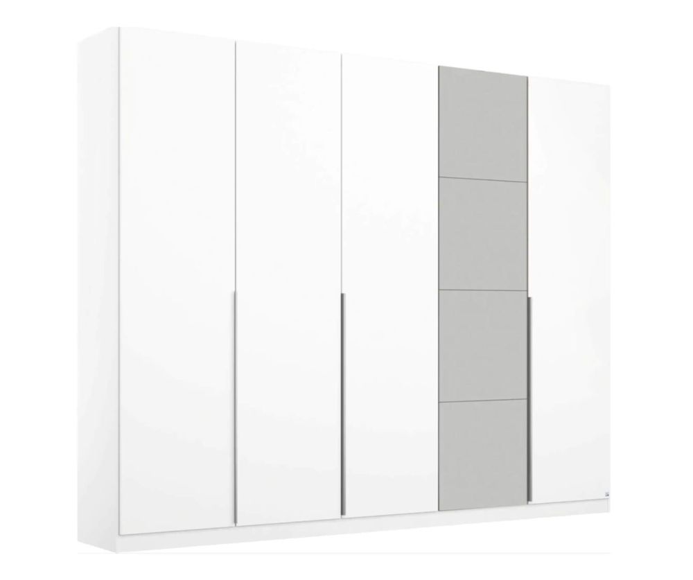 Rauch Bellezza Alpine White with High Polish White 5 Door Wardrobe with Silk Grey Application (W230cm)