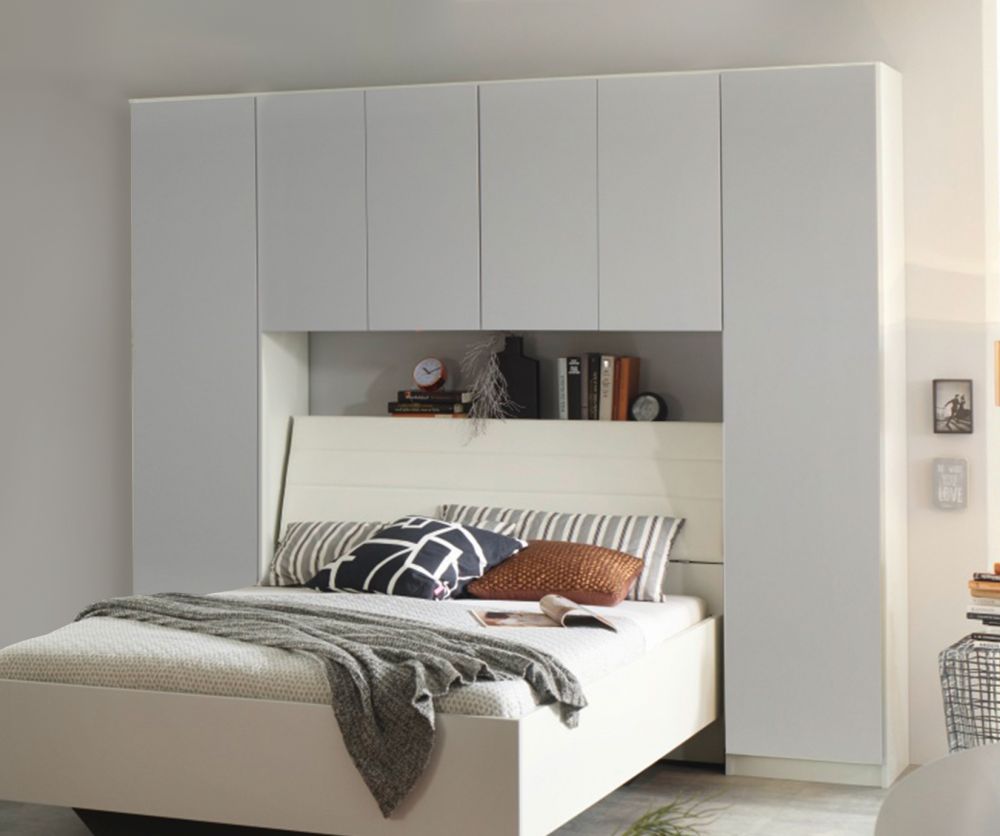 Rauch Memphis Alpine White Carcase with Silk Grey Front Overbed with Door Unit For 140cm Bed