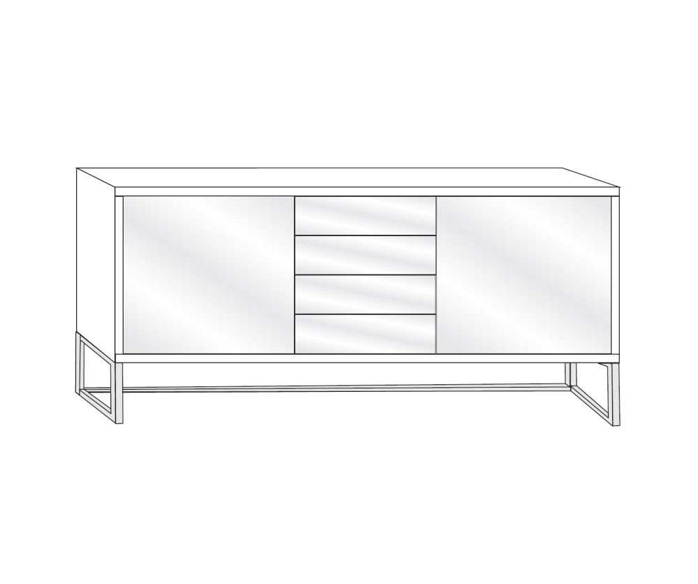 Wiemann Kansas 2 Door 4 Drawer Dresser with White Glass Front and Chrome Angled Feet - H 89cm