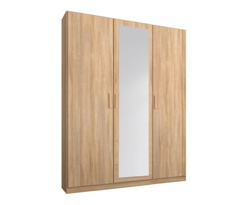 Rauch Rivera Sonoma Oak 3 Door 1 Mirror Wardrobe with Cornice (W136cm)