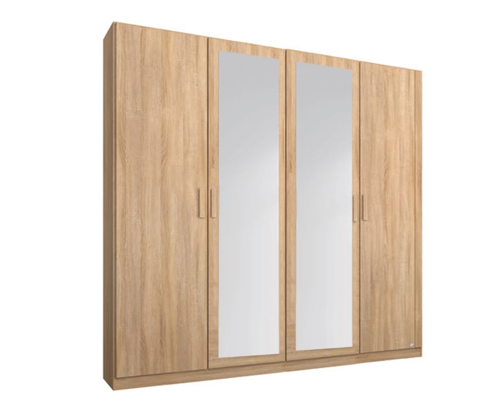 Rauch Rivera Sonoma Oak 4 Door 2 Mirror Wardrobe with Cornice (W181cm)