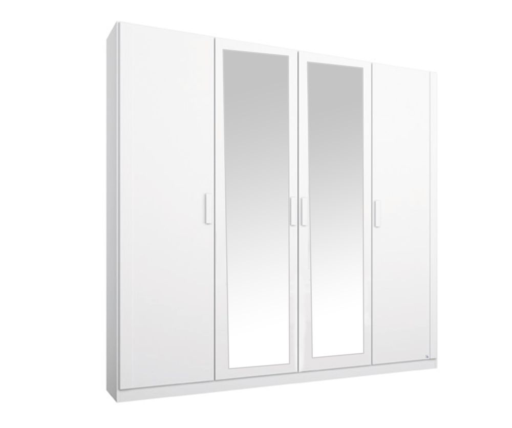 Rauch Rivera Alpine White 4 Door 2 Mirror Wardrobe with Cornice (W181cm)