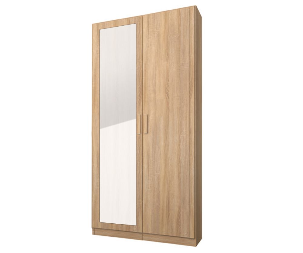 Rauch Rivera Sonoma Oak 2 Door 1 Left Mirror Wardrobe with Cornice (W91cm)
