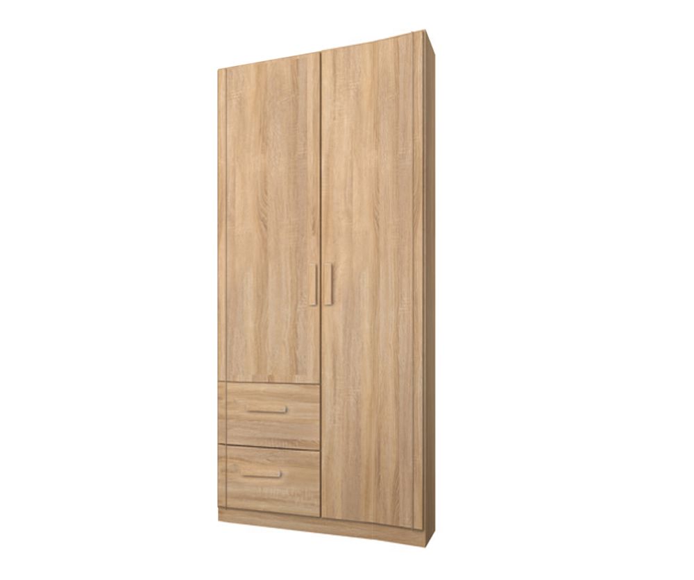 Rauch Rivera Sonoma Oak 2 Door 2 Drawer Left Combi Wardrobe with Cornice (W91cm)