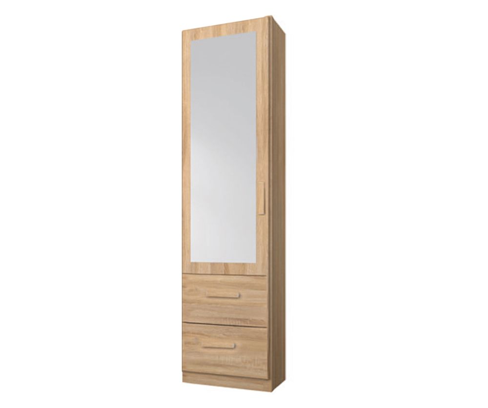 Rauch Rivera Sonoma Oak 1 Left Door 1 Mirror 2 Drawer Combi Wardrobe with Cornice (W47cm)