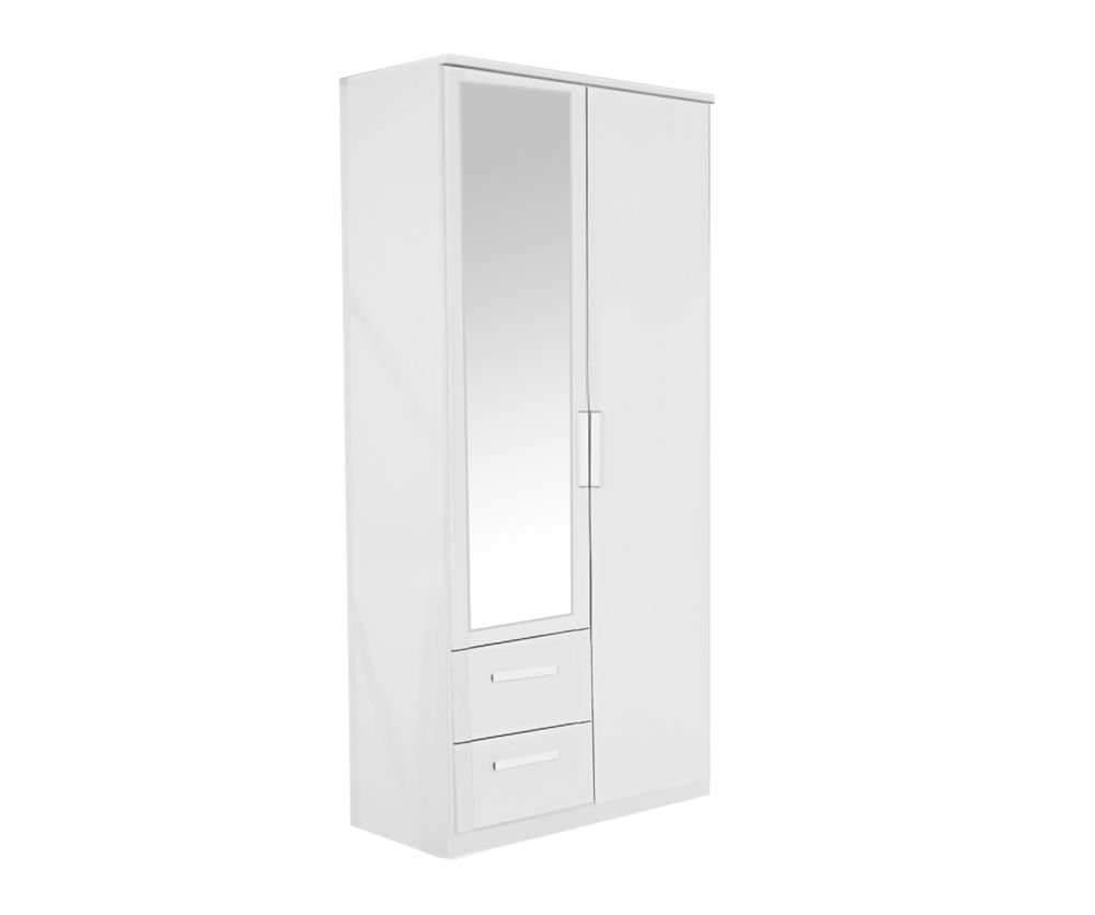 Rauch Rivera Alpine White 2 Door 1 Left Mirror 2 Drawer Combi Wardrobe with Cornice (W91cm)