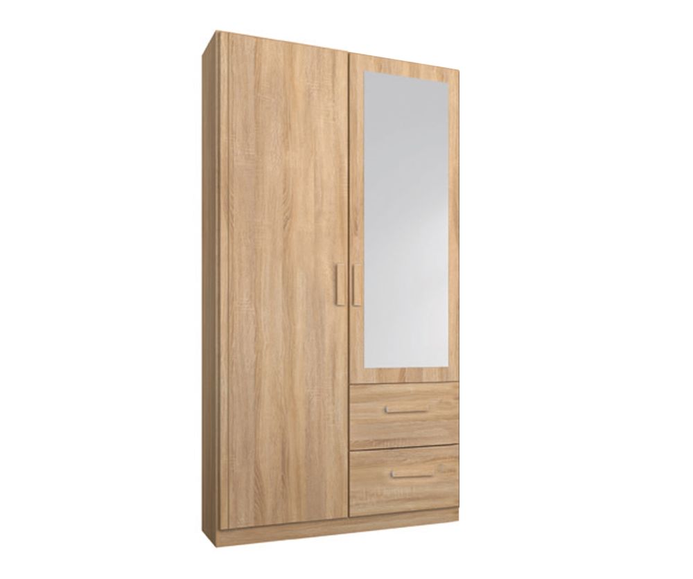 Rauch Rivera Sonoma Oak 2 Door 1 Right Mirror 2 Drawer Combi Wardrobe with Cornice (W91cm)