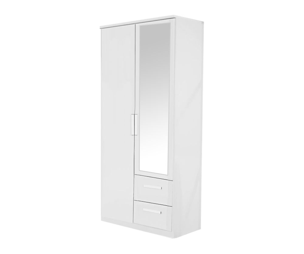 Rauch Rivera Alpine White 2 Door 1 Right Mirror 2 Drawer Combi Wardrobe with Cornice (W91cm)