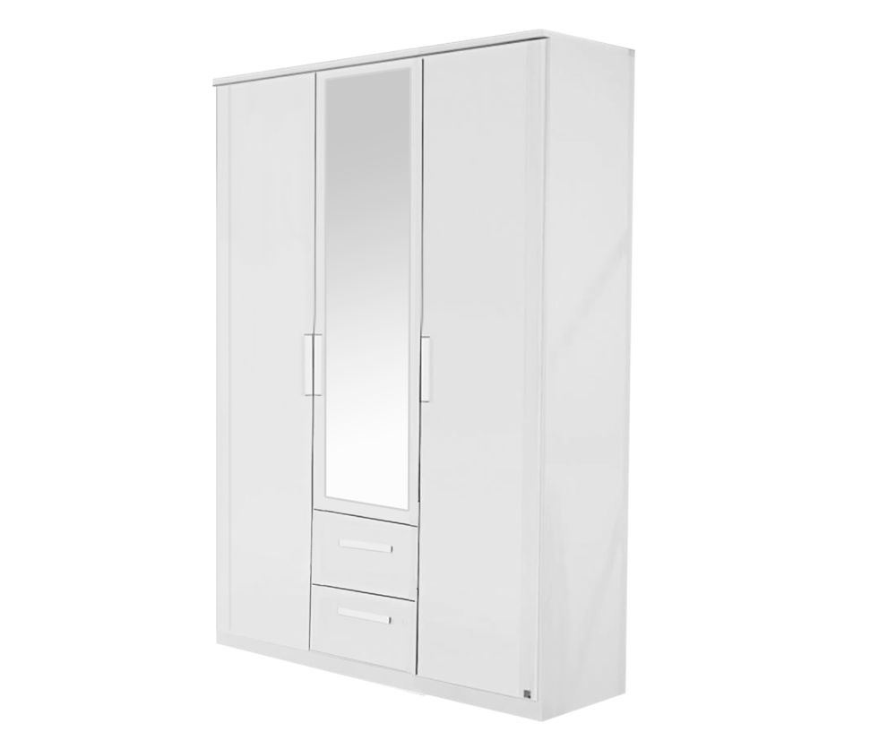 Rauch Rivera Alpine White 3 Door 1 Mirror 2 Drawer Combi Wardrobe with Cornice (W136cm)