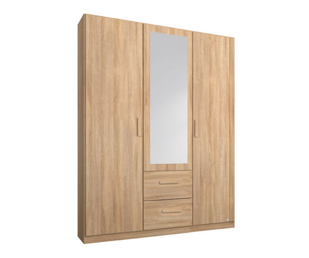 Rauch Rivera Sonoma Oak 3 Door 1 Mirror 2 Drawer Combi Wardrobe with Cornice (W136cm)
