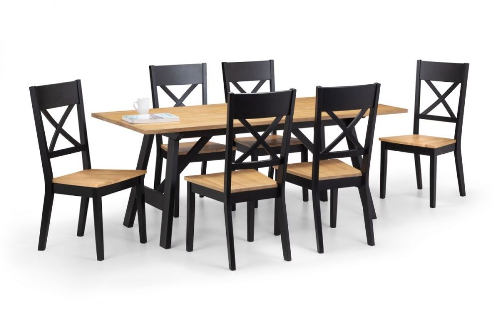 Julian Bowen Hockley Black and Oak Dining Table with 6 Hockley Dining Chair