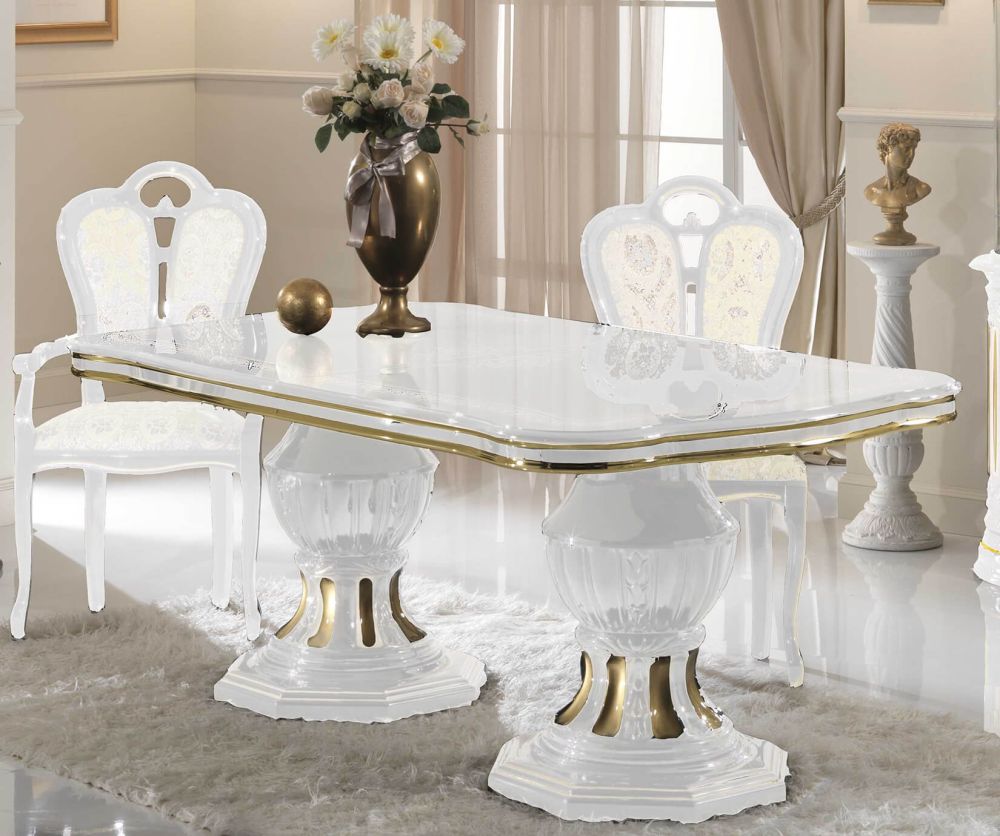 Ben Company Betty White and Gold Finish Italian Extension Dining Table