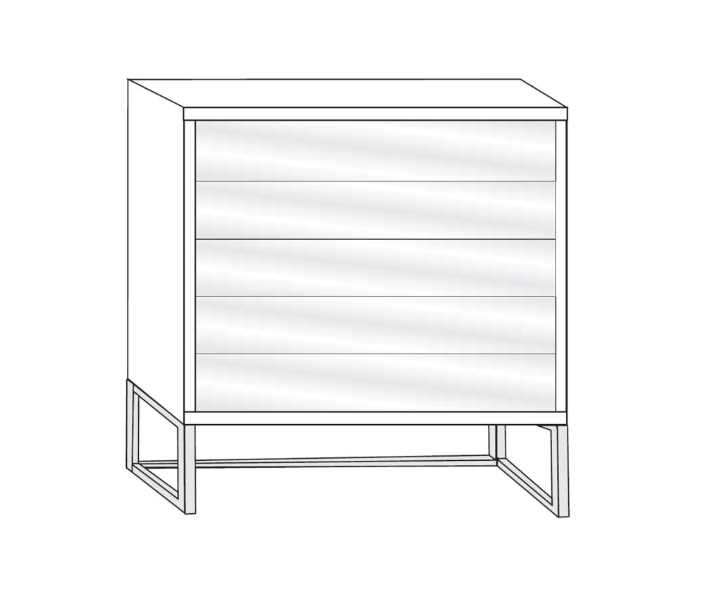 Wiemann Kansas 5 Drawer Chest with White Glass Front and Chrome Angled Feet - W 60cm