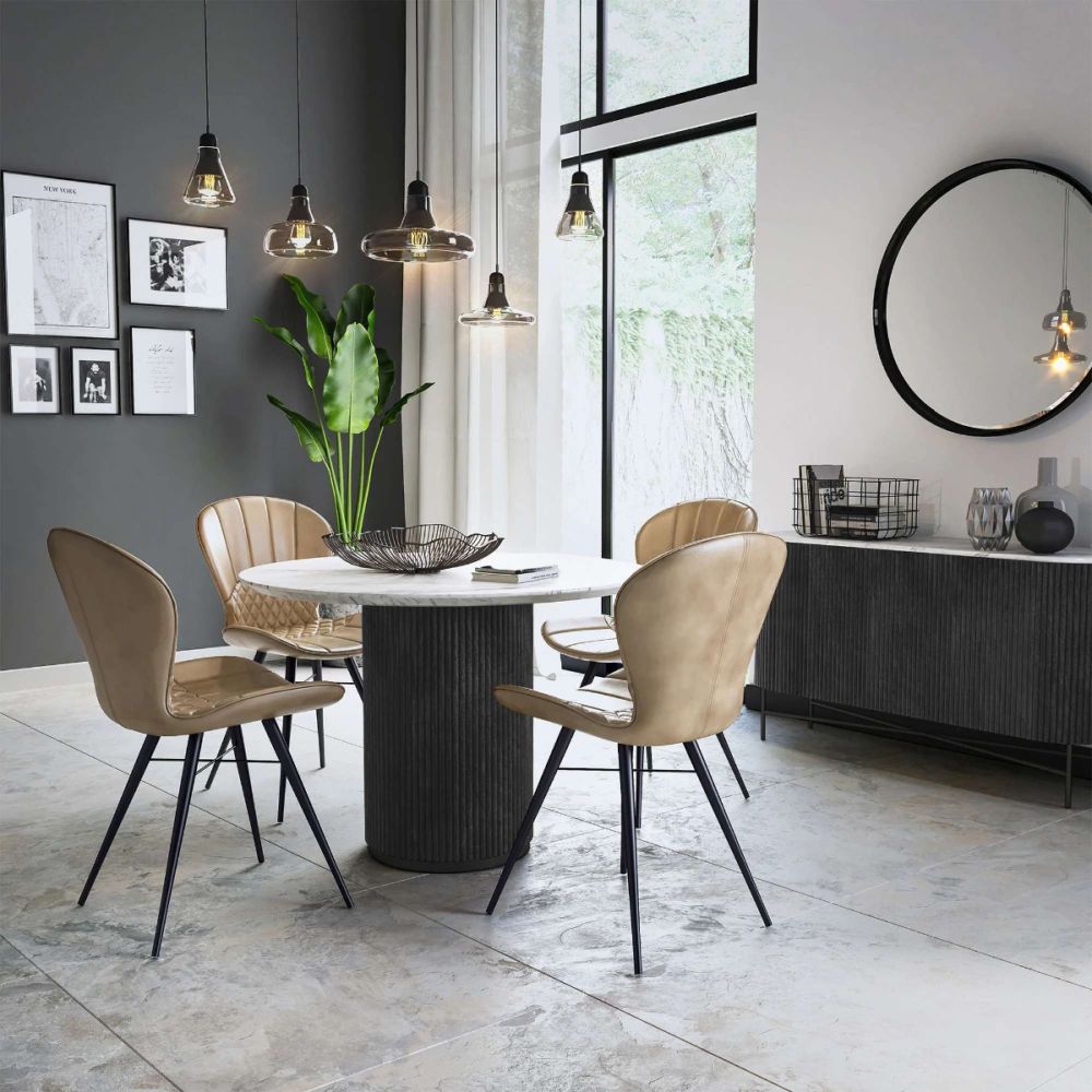 Corndell Lucas Black Round Dining Table with Marble Top