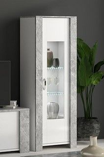 SM Italia Vivaldi White and Marble 1 Door Glass Cabinet