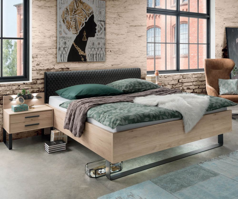 Wiemann Brussels Bed with Upholstered Headboard and Metal Angled Feet - 160cm x 200cm
