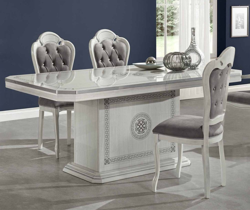 H2O Design Aurora Birch White Silver Italian Rectangular Extending Dining Table Only