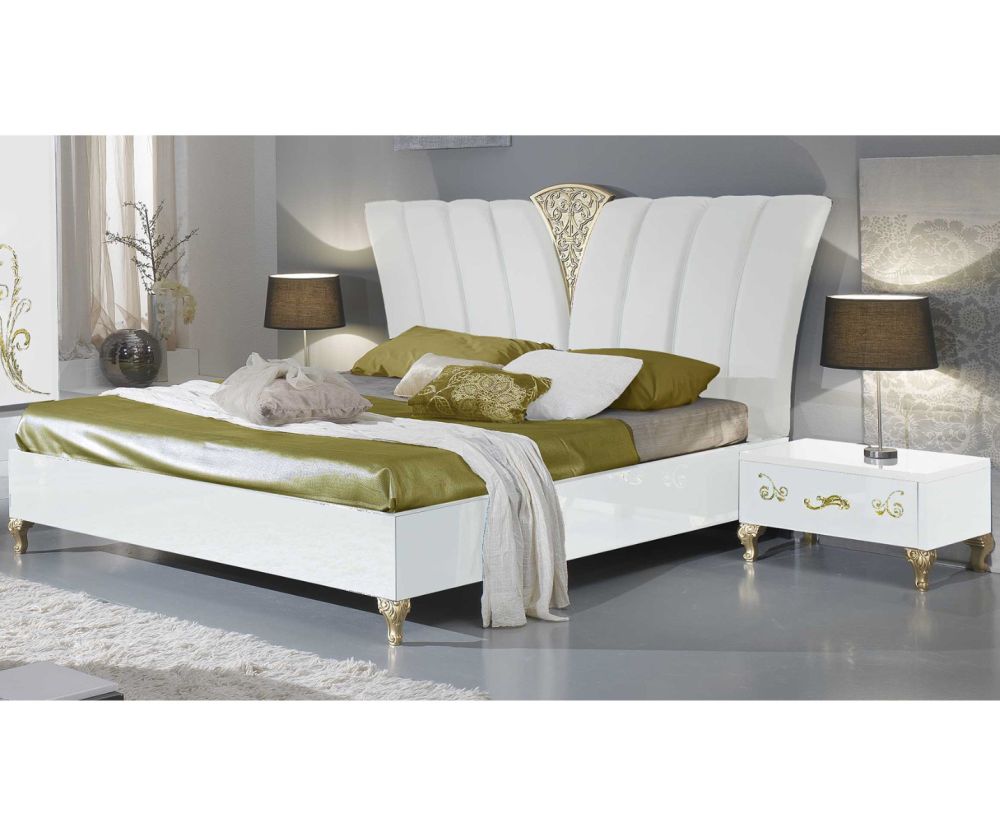 Ben Company Sofia White and Gold Italian Bedroom Set with 2 Sliding Door Wardrobe