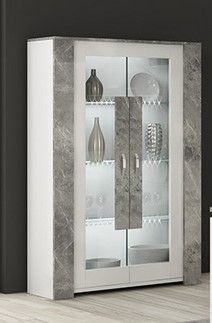 SM Italia Vivaldi White and Marble 2 Door Glass Cabinet
