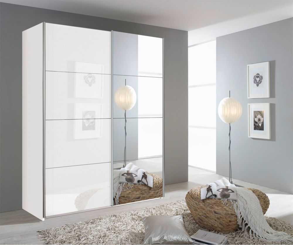 Rauch Zenaya Graphite and White High Gloss Front Wide 2 Sliding Door 1 Mirror Wardrobe (W226cm)