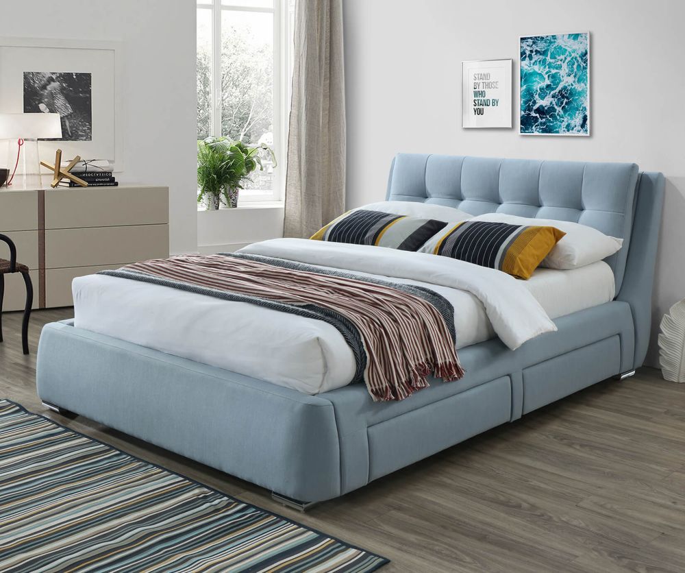Artisan Blue Fabric 4 Side Drawer Bed