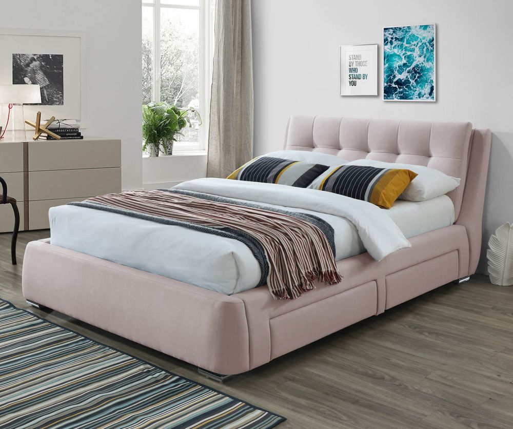 Artisan Pink Fabric 4 Side Drawer Bed