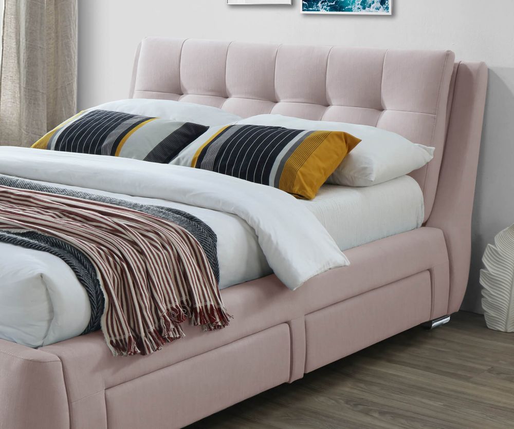 Artisan Pink Fabric 4 Side Drawer Bed
