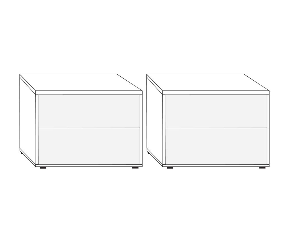Wiemann Kansas 2 Drawer Bedside Cabinet with White Glass Drawer - W 60cm