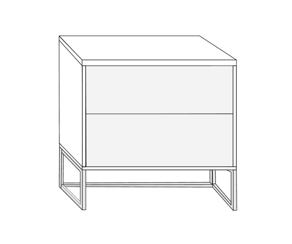 Wiemann Kansas 2 Drawer Bedside Cabinet with White Glass Drawer and Chrome Angled Feet - W 60cm
