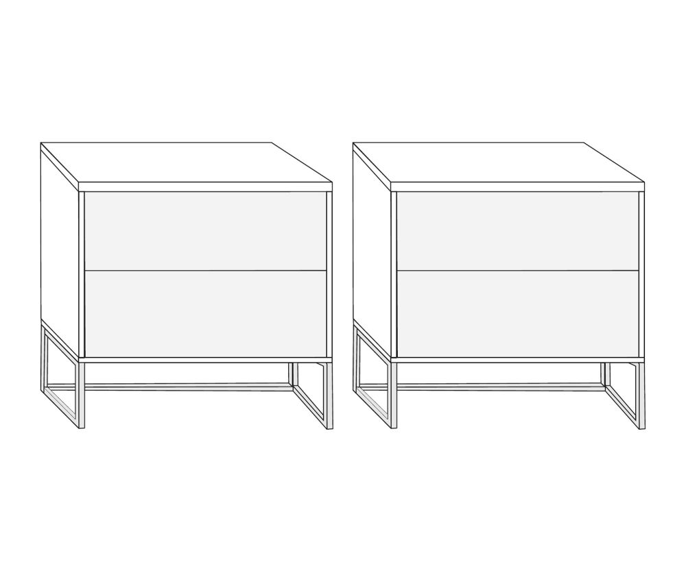 Wiemann Kansas 2 Drawer Bedside Cabinet with Chrome Angled Feet - W 60cm