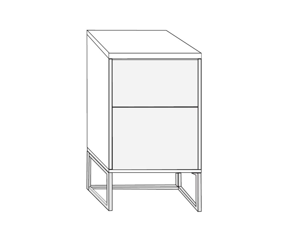 Wiemann Kansas 2 Drawer Bedside Cabinet with Champagne Glass Drawer and Chrome Angled Feet - H 61cm