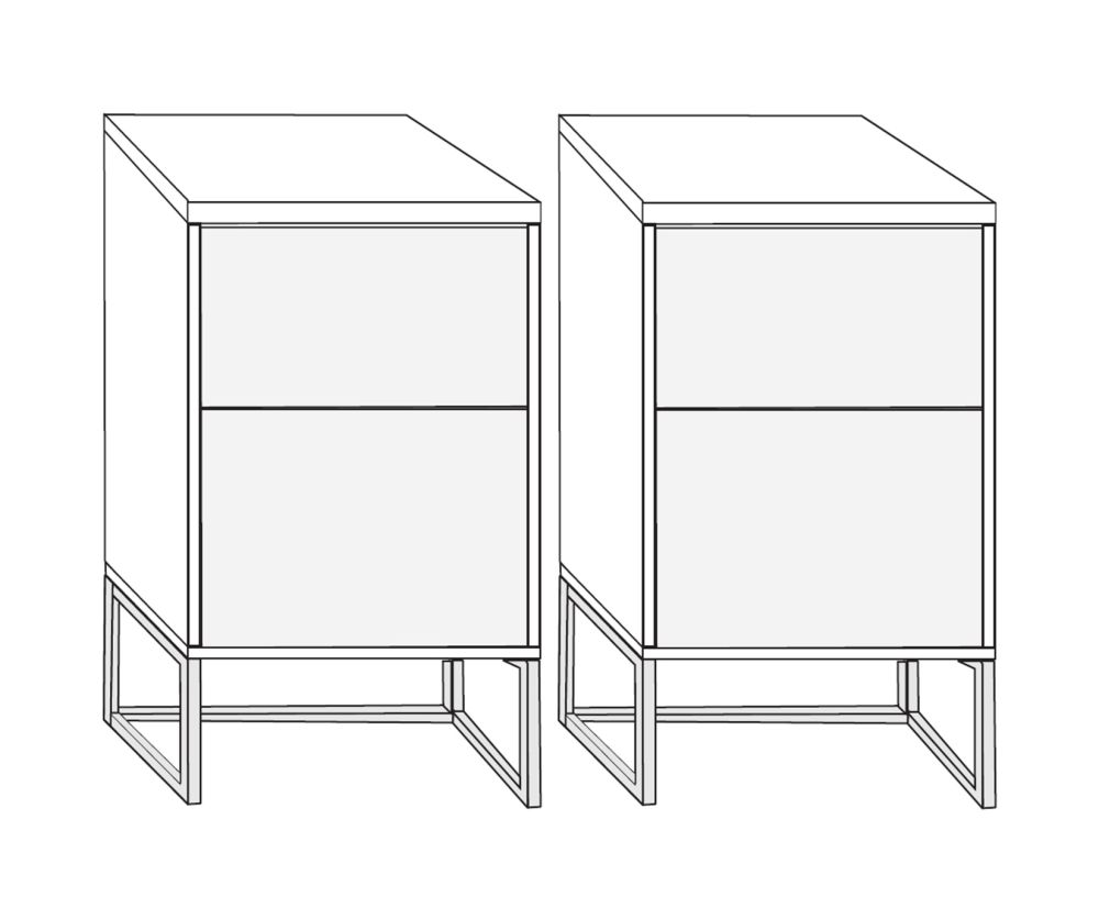 Wiemann Kansas 2 Drawer Bedside Cabinet with White Glass Drawer and Chrome Angled Feet - H 61cm