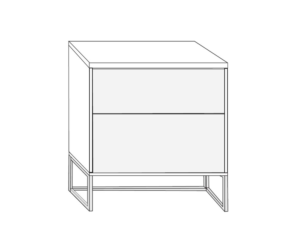 Wiemann Kansas Large 2 Drawer Bedside Cabinet with White Glass Drawer and Chrome Angled Feet - H 61cm