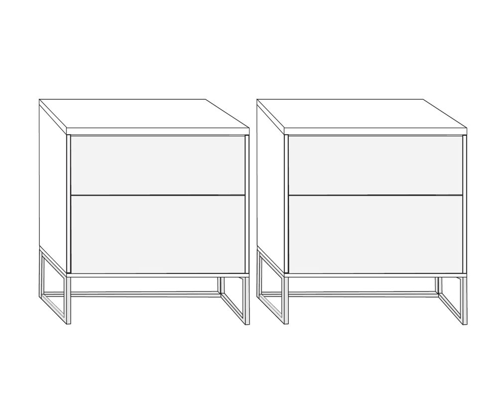 Wiemann Kansas Large 2 Drawer Bedside Cabinet with Chrome Angled Feet - H 61cm