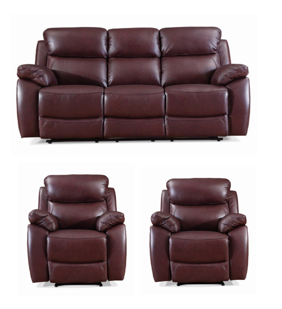 Rivoli Burgundy Leather Recliner 3+1+1 Sofa Set
