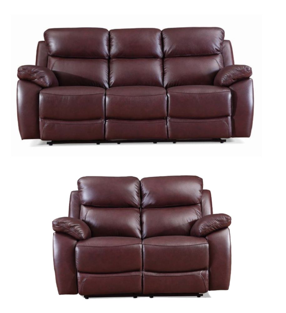 Rivoli Burgundy Leather Recliner 3+2 Sofa Set