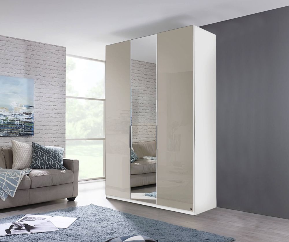 Rauch Zenaya Sanremo Oak Light Colour and White High Gloss Front 3 Door 1 Mirror Wardrobe