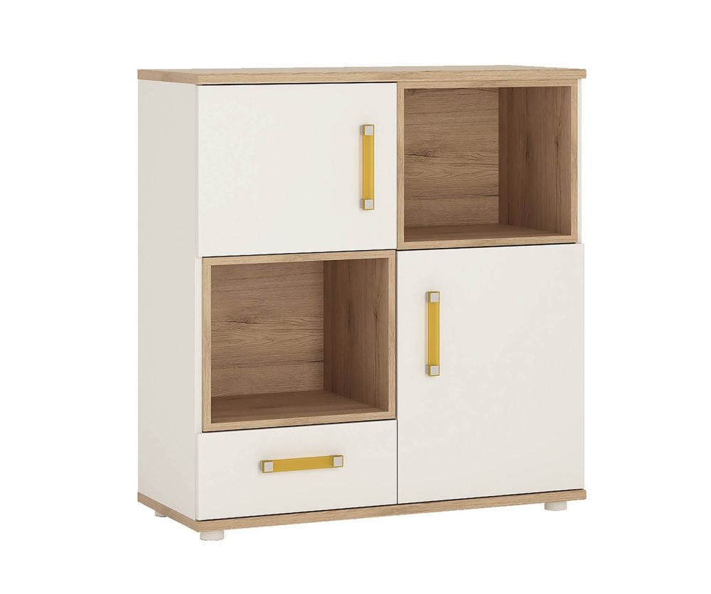 FTG 4Kids 2 Door 1 Drawer Cupboard with 2 Open Shelves with Orange Handles